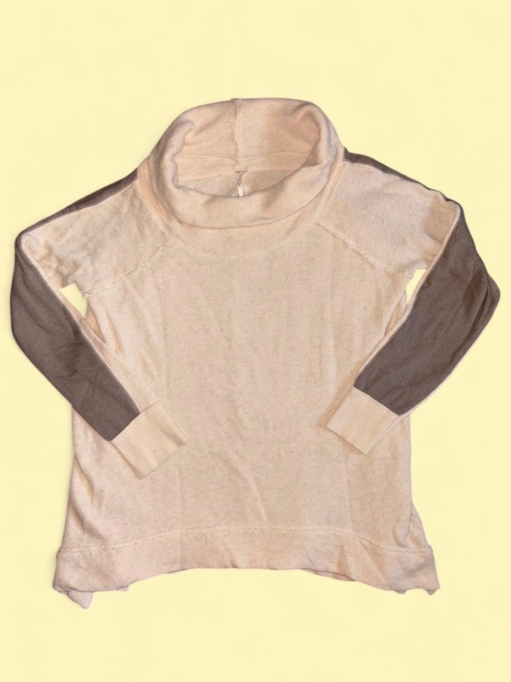 Free people Two-Tone Roll Neck Sweater - Cream with Gray Sleeves